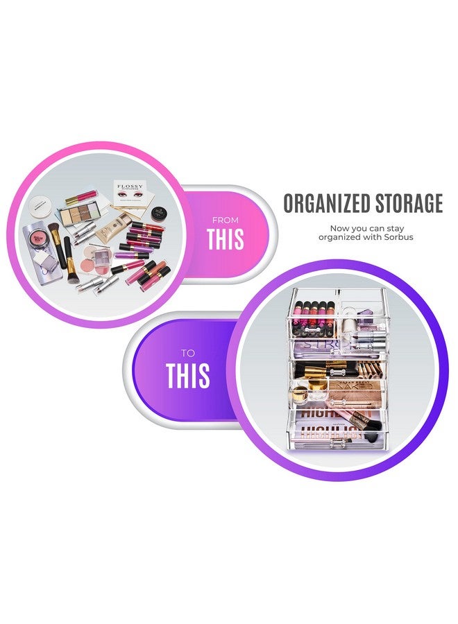 Sorbus Acrylic Makeup Organizer - Organization and Storage Case for Cosmetics Make Up & Jewelry - Big Clear Makeup Organizer for Vanity, Bathroom, College Dorm, Closet, Desk (4 Large, 2 Small Drawers) - Image 3