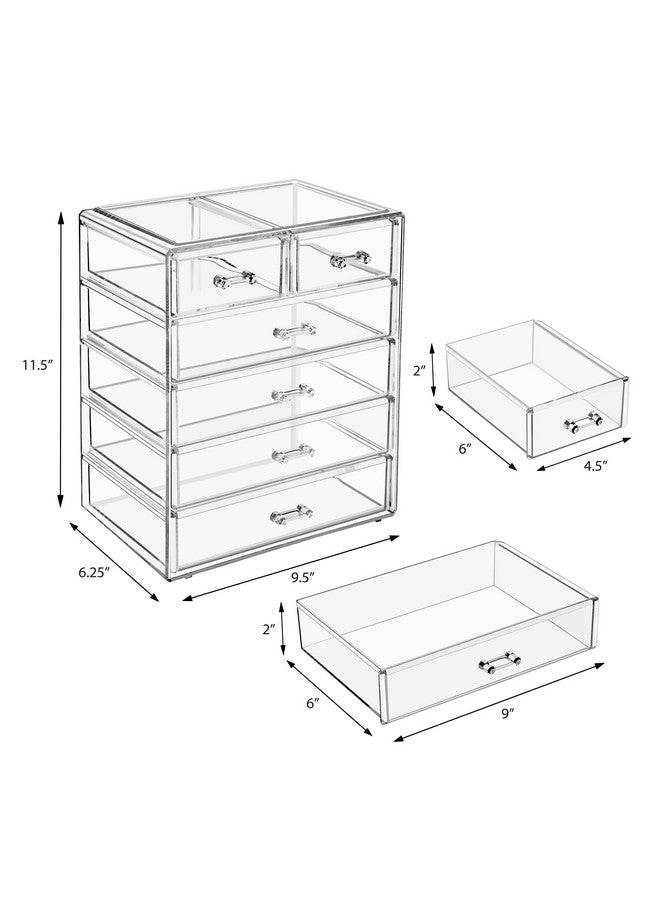Sorbus Acrylic Makeup Organizer - Organization and Storage Case for Cosmetics Make Up & Jewelry - Big Clear Makeup Organizer for Vanity, Bathroom, College Dorm, Closet, Desk (4 Large, 2 Small Drawers) - Image 1