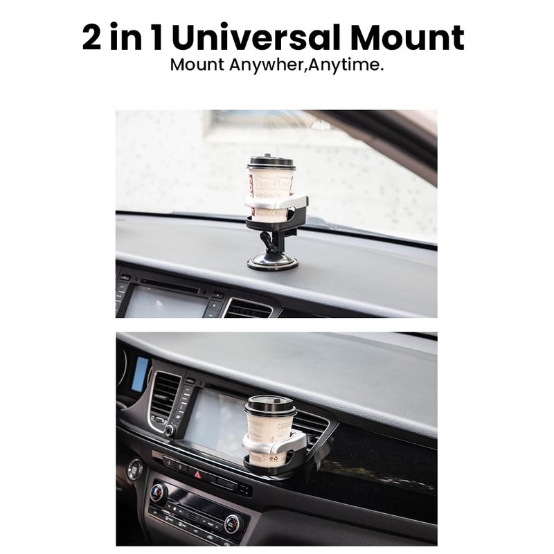 Potauto 2-in-1 Universal Car Drink Holder with Air Vent Clip & Suction Mount – Portable Beverage Can Holder for Dashboard or AC Vent Use - Image 2