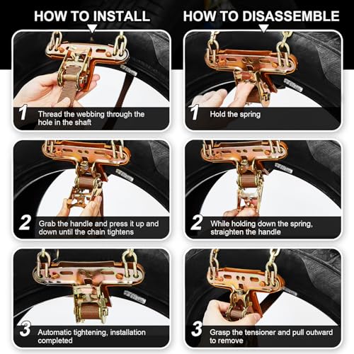 Datanly 20-Pack for Full Vehicle 4 Tires, Adjustable Snow Chains for Tire Size 215-285mm, Quick Fit Easy Installation, Heavy Duty Non Skid Suv Truck Pickup - Image 4