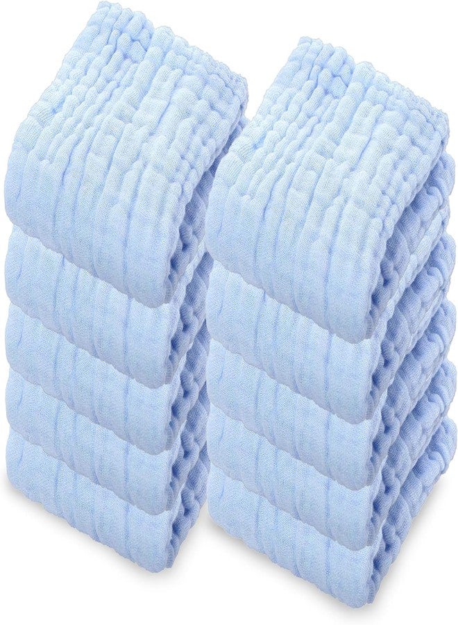 SEMITO Reusable Muslin Face Towels for Babies | Soft Cotton Washcloths & Napkins for Infants & Toddlers | Six Layer Muslin Cloth Extra Soft Hankies (5, Blue) - Image 1