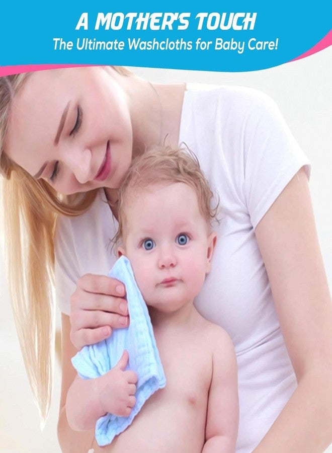 SEMITO Reusable Muslin Face Towels for Babies | Soft Cotton Washcloths & Napkins for Infants & Toddlers | Six Layer Muslin Cloth Extra Soft Hankies (5, Blue) - Image 2