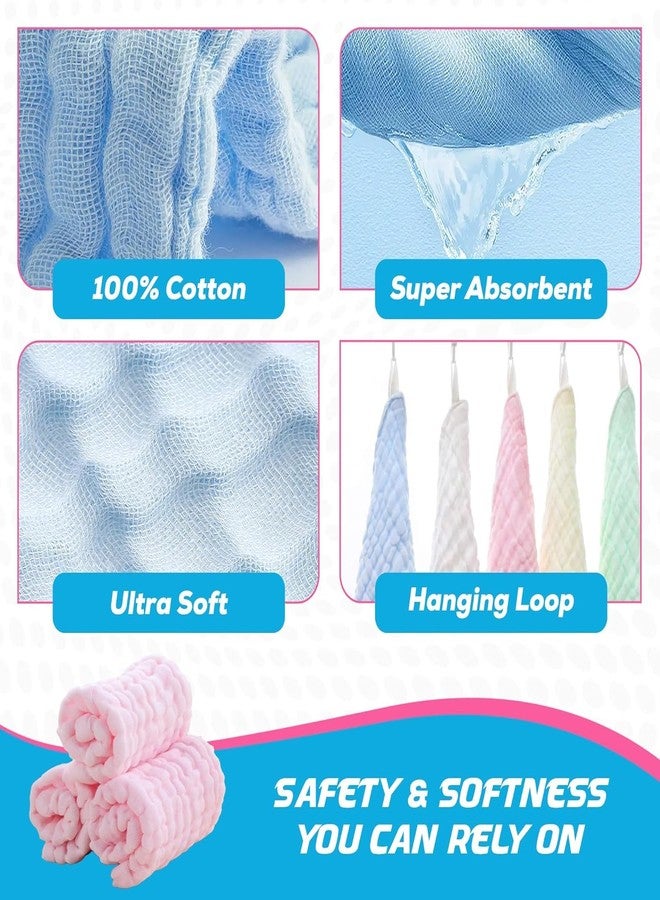 SEMITO Reusable Muslin Face Towels for Babies | Soft Cotton Washcloths & Napkins for Infants & Toddlers | Six Layer Muslin Cloth Extra Soft Hankies (5, Blue) - Image 3