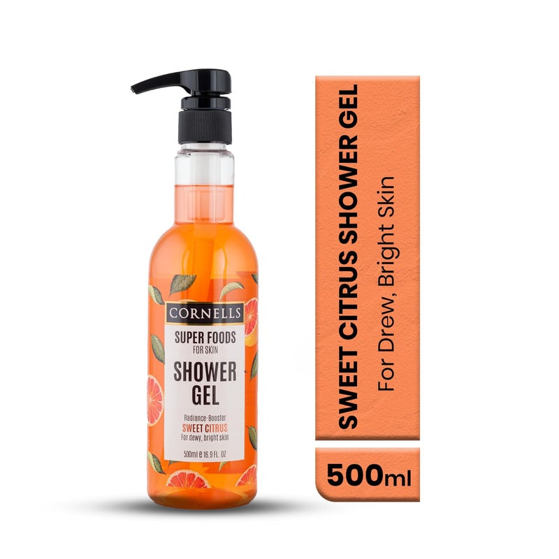 CORNELLS WELLNESS CORNELLS Super Foods Sweet Citrus Shower Gel for Dewy & Bright Skin | For Men & Women Radiance-Boosting Body Wash with Citrus Extracts | Gentle Cleanser for Soft-Toned - 500ml - Image 3