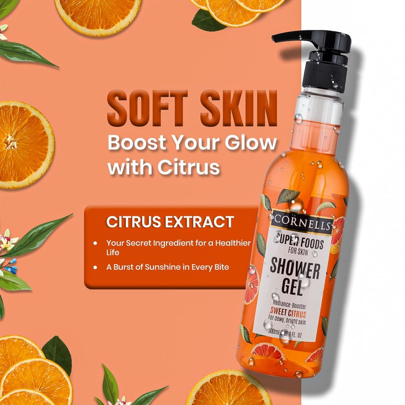 CORNELLS WELLNESS CORNELLS Super Foods Sweet Citrus Shower Gel for Dewy & Bright Skin | For Men & Women Radiance-Boosting Body Wash with Citrus Extracts | Gentle Cleanser for Soft-Toned - 500ml - Image 5