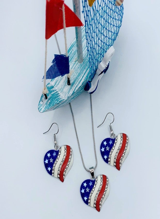 Mall of Style Red White and Blue Jewelry for Women - Patriotic Necklace - Heart Earrings (Heart Jewelry Set) - Image 5