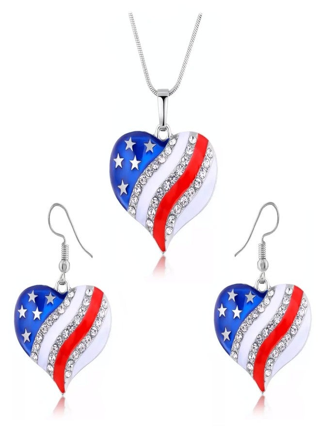 Mall of Style Red White and Blue Jewelry for Women - Patriotic Necklace - Heart Earrings (Heart Jewelry Set) - Image 1