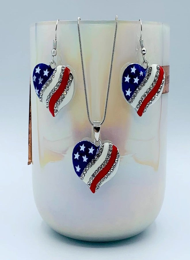Mall of Style Red White and Blue Jewelry for Women - Patriotic Necklace - Heart Earrings (Heart Jewelry Set) - Image 2
