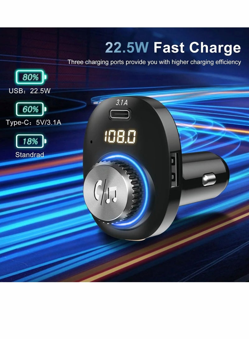 Excefore Bluetooth FM Transmitter for Car, Bluetooth 5.0 Car Adapter, Handsfree Call Car Charger with Fast Charge, 7 LED RGB Colors, Dual USB Port Charger, Wireless Radio Receiver Supports TF Card/U-Disk - Image 2
