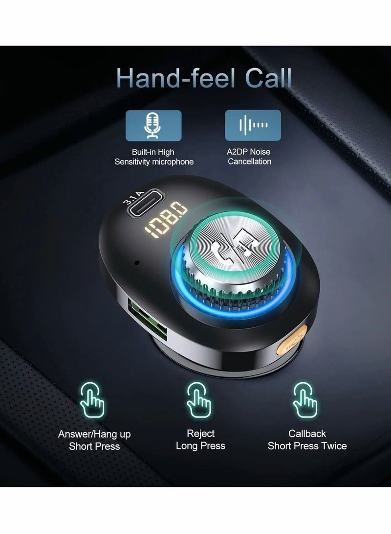 Excefore Bluetooth FM Transmitter for Car, Bluetooth 5.0 Car Adapter, Handsfree Call Car Charger with Fast Charge, 7 LED RGB Colors, Dual USB Port Charger, Wireless Radio Receiver Supports TF Card/U-Disk - Image 4