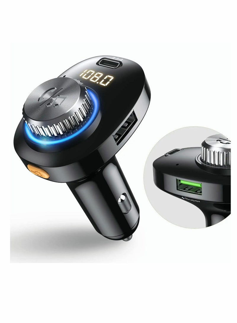 Excefore Bluetooth FM Transmitter for Car, Bluetooth 5.0 Car Adapter, Handsfree Call Car Charger with Fast Charge, 7 LED RGB Colors, Dual USB Port Charger, Wireless Radio Receiver Supports TF Card/U-Disk - Image 1