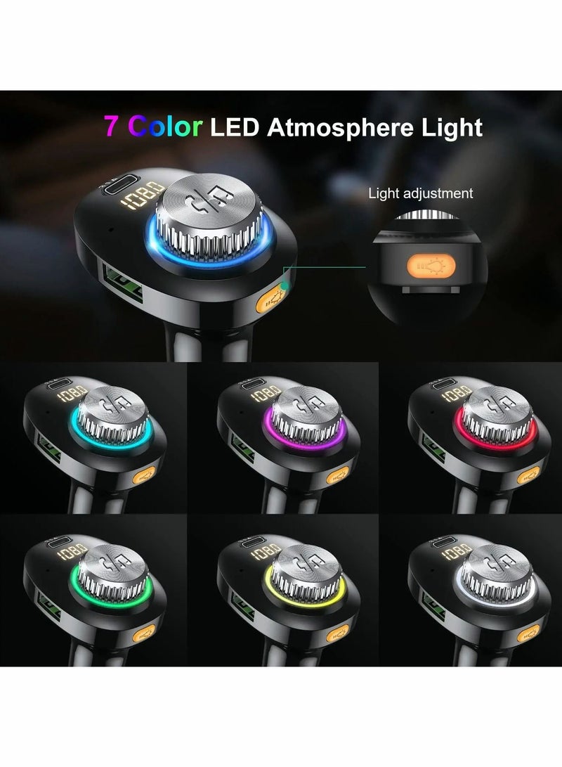 Excefore Bluetooth FM Transmitter for Car, Bluetooth 5.0 Car Adapter, Handsfree Call Car Charger with Fast Charge, 7 LED RGB Colors, Dual USB Port Charger, Wireless Radio Receiver Supports TF Card/U-Disk - Image 5