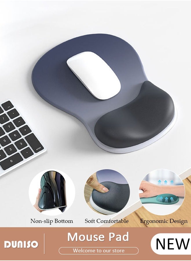 DUNISO Superfine Fiber Soft Memory Foam Ergonomic Mouse Pad with Wrist Rest Support, Comfortable Large Mouse pad with Non-Slip Base for Pain Relief Computer, Laptop, Gaming, Office, Etc (Navy Blue)  - Image 1