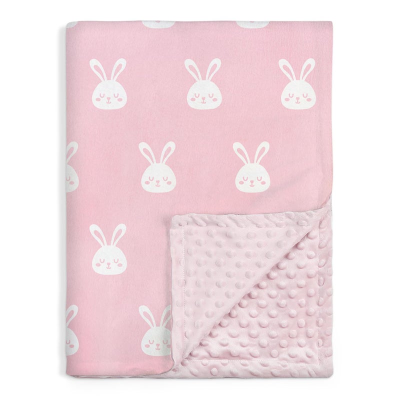 Rabbit Minky Baby Blanket 30 x 40 Inches for Girls Soft Plush Receiving Blanket with Dotted Back Gift for Toddler Newborn Infant Christmas Birthday Baby Shower