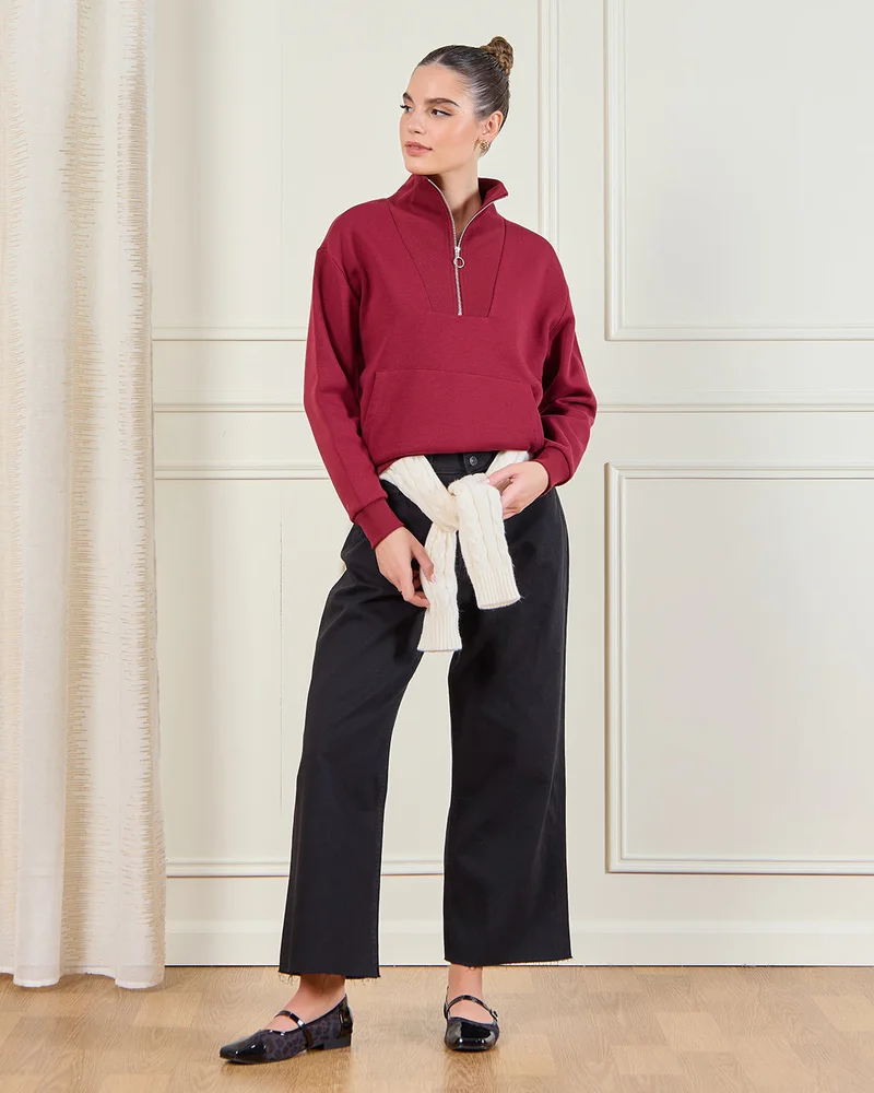 Redtag Women Burgundy Plain Sweatshirt