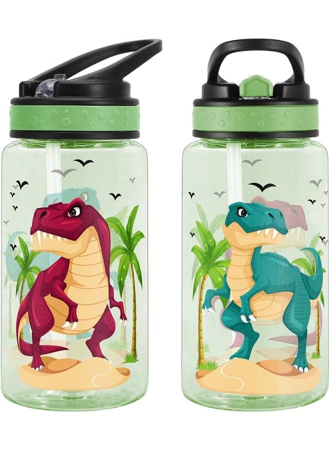 Home Tune 15oz Water Bottle for Kids Girls Boys School, BPA Free, Leak Proof Flip Straw, Carry Loop, Easy Clean - Dinosaur - Image 2