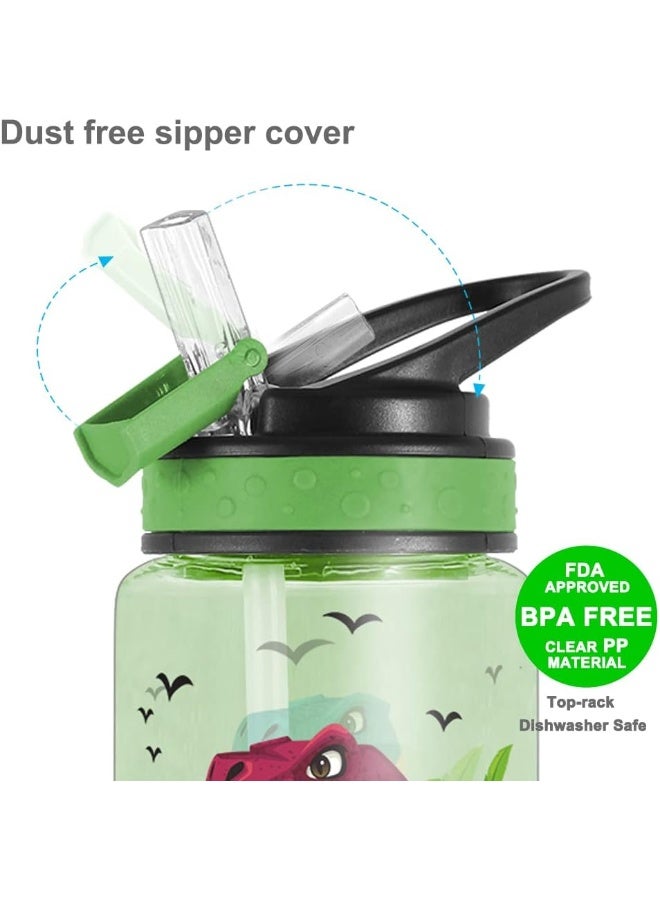 Home Tune 15oz Water Bottle for Kids Girls Boys School, BPA Free, Leak Proof Flip Straw, Carry Loop, Easy Clean - Dinosaur - Image 4