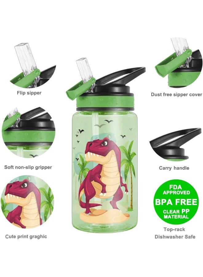 Home Tune 15oz Water Bottle for Kids Girls Boys School, BPA Free, Leak Proof Flip Straw, Carry Loop, Easy Clean - Dinosaur - Image 3
