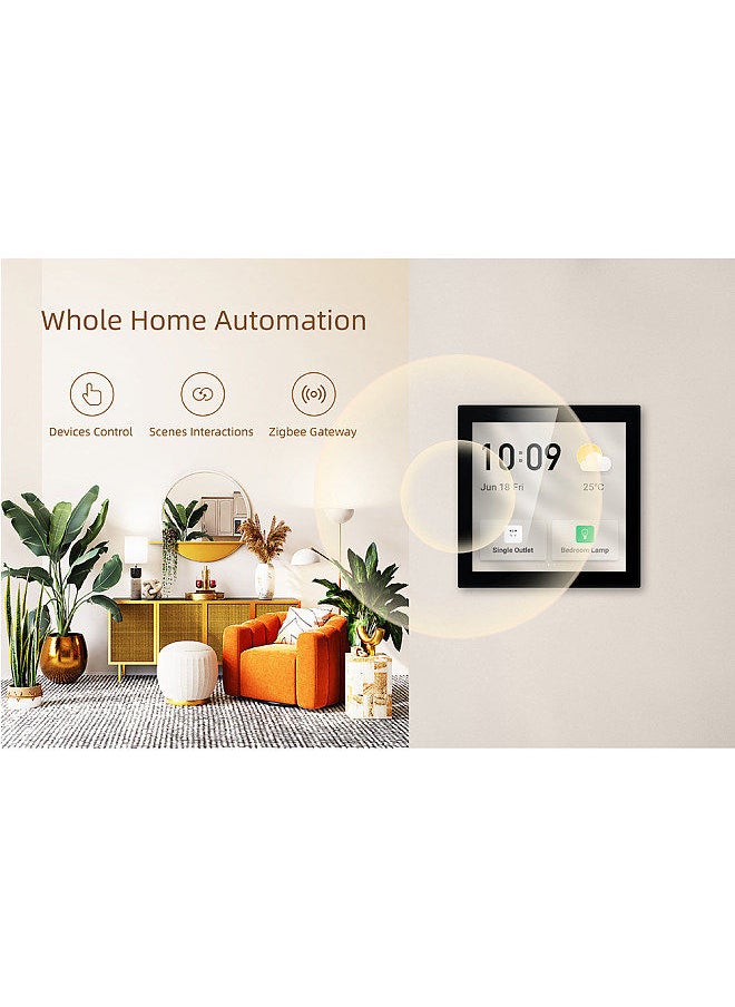Smart Home Control Panel Multi-functional WiFi Smart Scene Wall Switch ZigBee BT Function APP Remote Control with 4-inch LCD Touch Screen Clock Date Temperature Weather Display