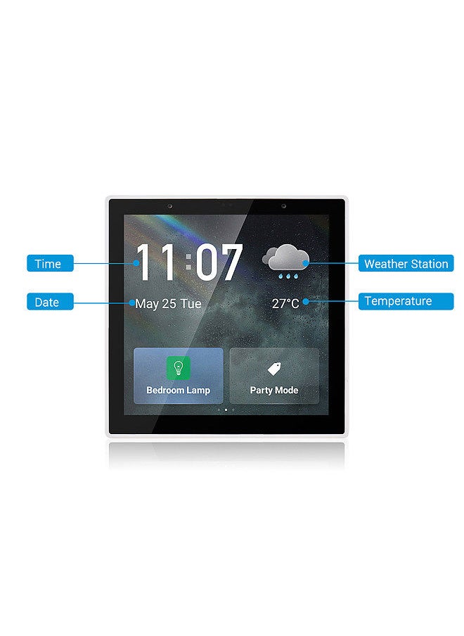 Smart Home Control Panel Multi-functional WiFi Smart Scene Wall Switch ZigBee BT Function APP Remote Control with 4-inch LCD Touch Screen Clock Date Temperature Weather Display
