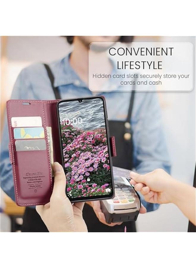 Magnetic Leather Wallet Case for Samsung Galaxy A06 with RFID Blocking and Card Holder, Slim Shockproof Anti-Scratch Cover - Image 3