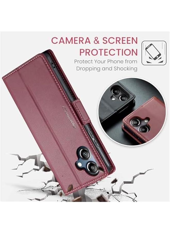 Magnetic Leather Wallet Case for Samsung Galaxy A06 with RFID Blocking and Card Holder, Slim Shockproof Anti-Scratch Cover - Image 4
