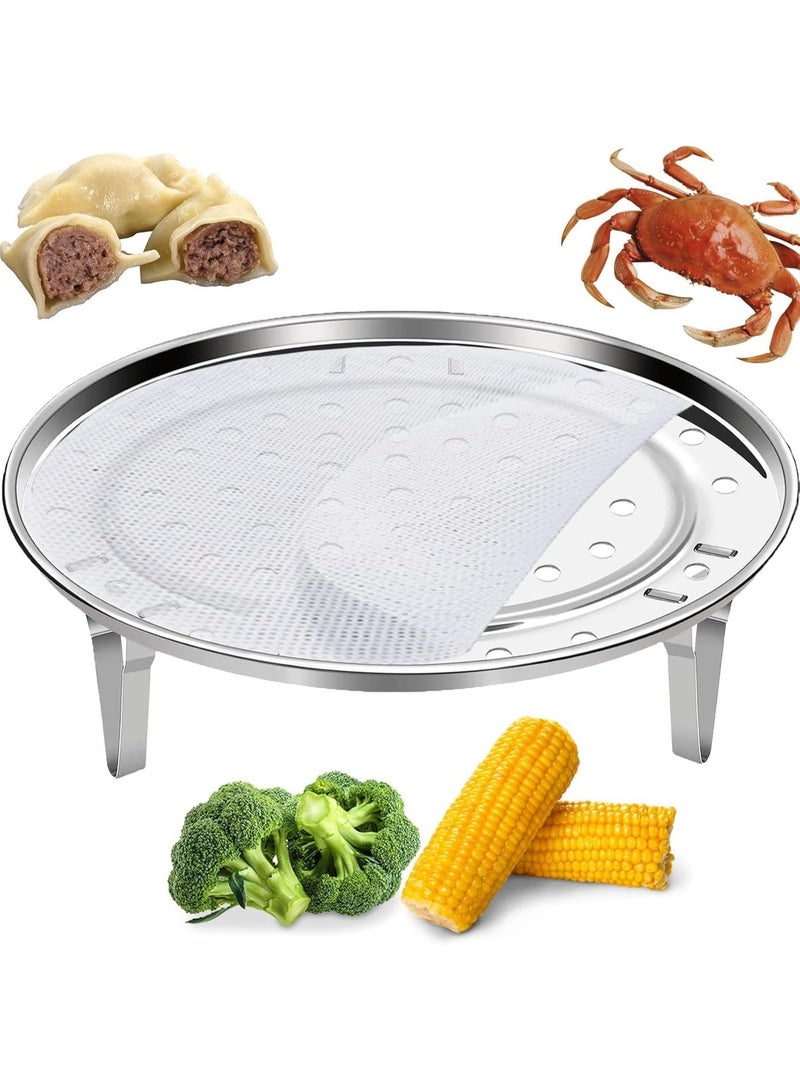 7.9 Inch Round Stainless Steel Steamer Rack with Silicone Liners, Multi‑Purpose Food Steamer Basket with Removable Stand for Vegetables, Dumplings, Fish & Seafood, Compatible with Instant Pot - Image 1