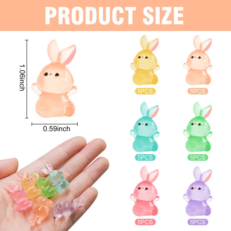 HOMICO 30 Pieces Rabbit Miniature Figurines Luminous Mini Easter Bunny Small Rabbits Mini Resin Animals for Dollhouse Fairy Garden Micro Landscape Bunny Party Favors - Image 3
