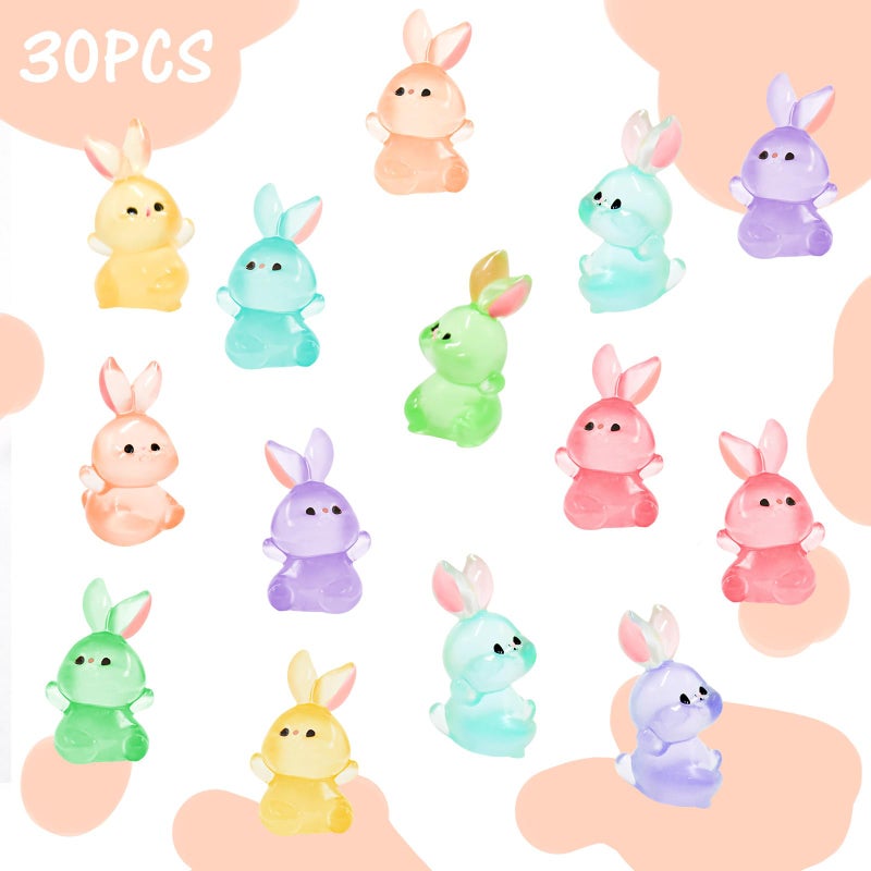 HOMICO 30 Pieces Rabbit Miniature Figurines Luminous Mini Easter Bunny Small Rabbits Mini Resin Animals for Dollhouse Fairy Garden Micro Landscape Bunny Party Favors - Image 2