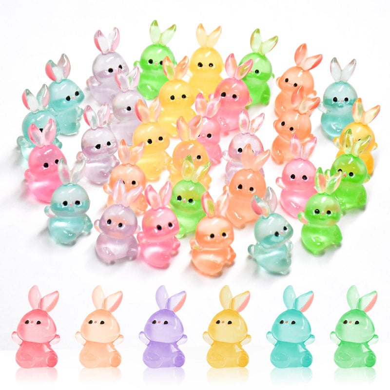 HOMICO 30 Pieces Rabbit Miniature Figurines Luminous Mini Easter Bunny Small Rabbits Mini Resin Animals for Dollhouse Fairy Garden Micro Landscape Bunny Party Favors - Image 1