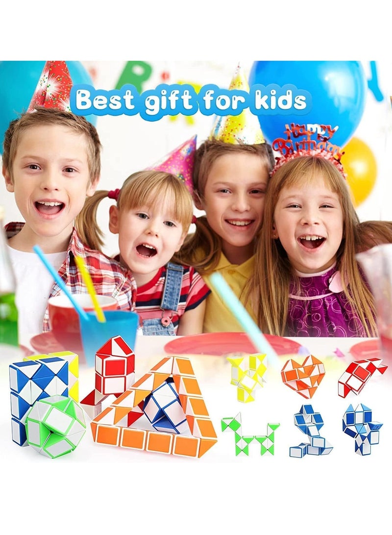 18 Pack Fidget Snake Cube Mini Twist PuzzleToys for Kids Teens Stocking Stuffer, Birthday Party Favors, Goodie Bags Fillers