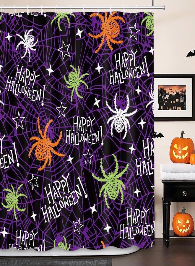 MEHOFOND Happy Halloween Shower Curtains for Bathroom Purple Spider Web Shower Curtain Scary Spider Shower Curtains for Halloween Bathroom Decor Washable Durable Fabric PolyesterCurtains 72x72 inch - Image 1