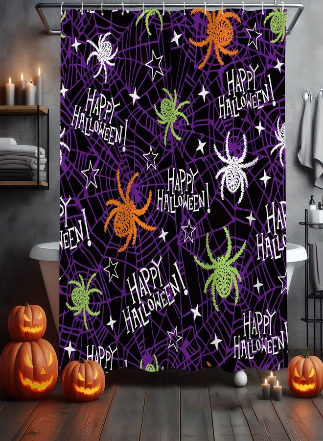 MEHOFOND Happy Halloween Shower Curtains for Bathroom Purple Spider Web Shower Curtain Scary Spider Shower Curtains for Halloween Bathroom Decor Washable Durable Fabric PolyesterCurtains 72x72 inch - Image 2