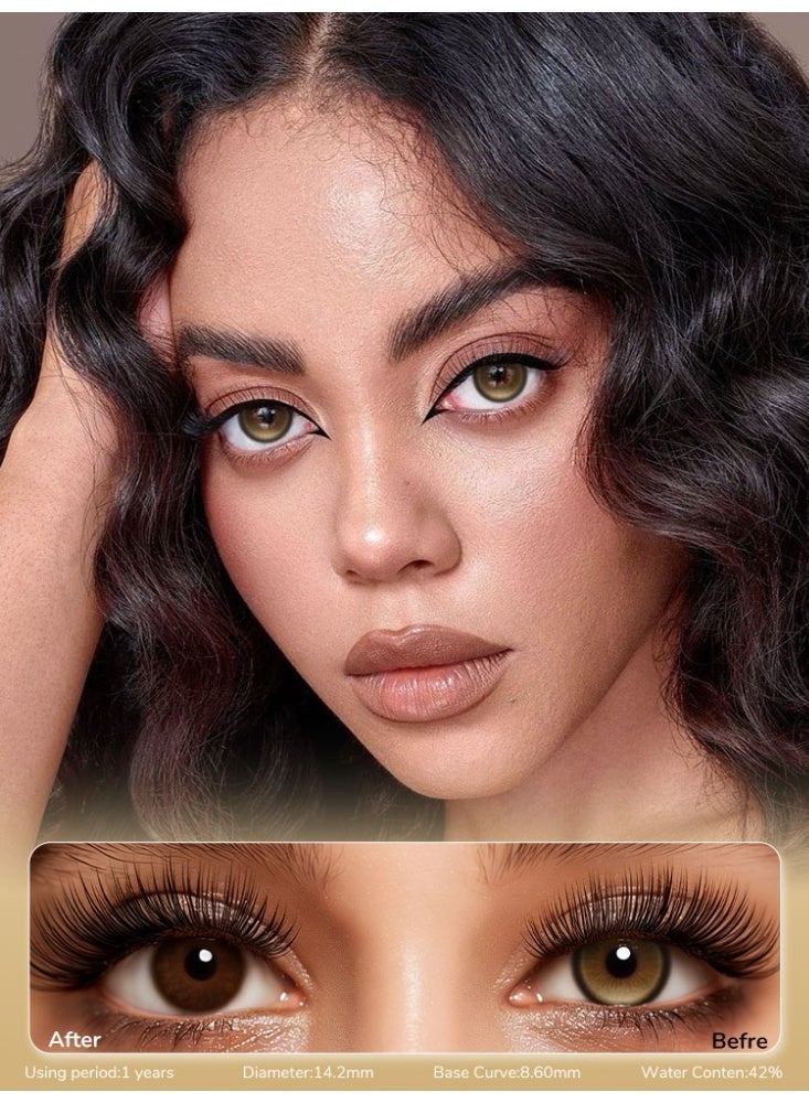 UYAAI Choco Jump Amber Series Yearly Colored Contact Lenses, Unisex Cosmetic Contact Lenses, Natural Fashion Lenses, 42% Soft Contact Lenses - Image 1
