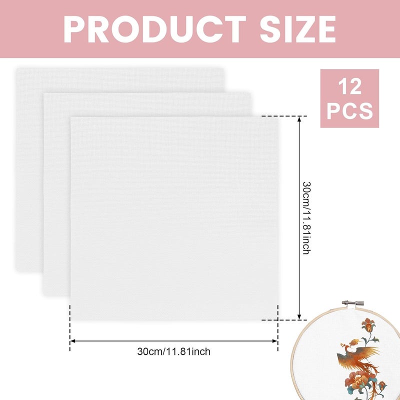 windforgecraft 12 Pcs Square Needlework Fabric Solid Colour Embroidery Fabric Stitch Embroidery Cloth Needlework Fabric for Making Garment Craft Cross Stitch Needle Embroidery DIY Decoration (White) - Image 2