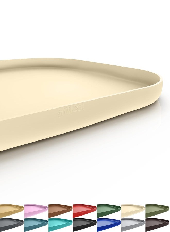 SMILOOL Silicone Pet Feeding Mat with Raised Edge for Food and Water, Dog Bowl Mats, Cat Bowls Placemat with High Lip for Floor Waterproof, Rubber Tray for Cats and Dogs 19 x 12 x 0.7 White Sand (Yellow Cast) - Image 1