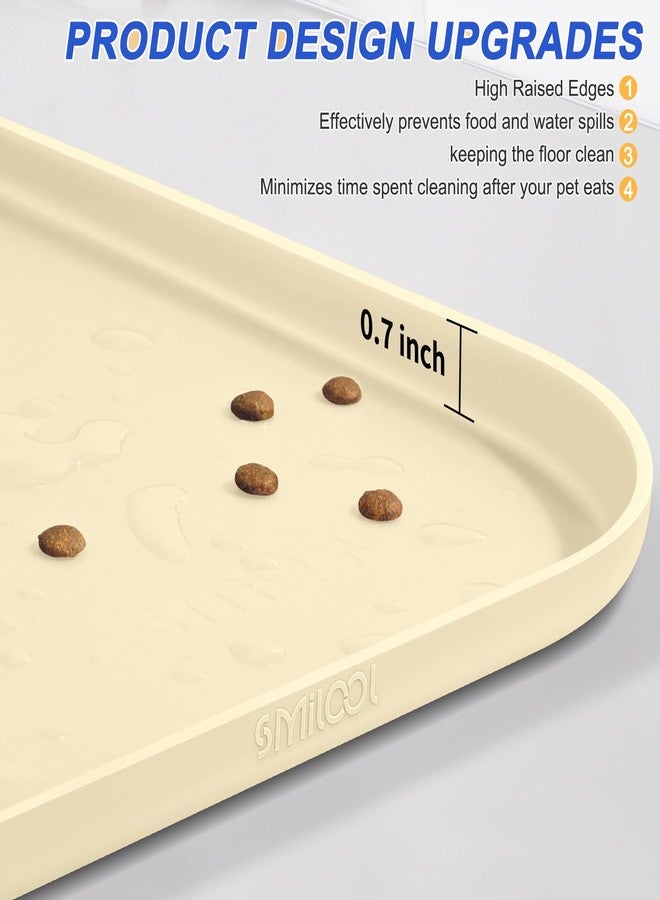SMILOOL Silicone Pet Feeding Mat with Raised Edge for Food and Water, Dog Bowl Mats, Cat Bowls Placemat with High Lip for Floor Waterproof, Rubber Tray for Cats and Dogs 19 x 12 x 0.7 White Sand (Yellow Cast) - Image 4