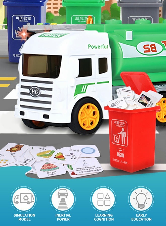 MIXDE Garbage Truck Toys, Waste Management Recycling Vehicle Toys, Children's Garbage Sorting Cards, Recyclable Garbage Sorting Inertial Vehicles, Children's Educational Toys - Image 2