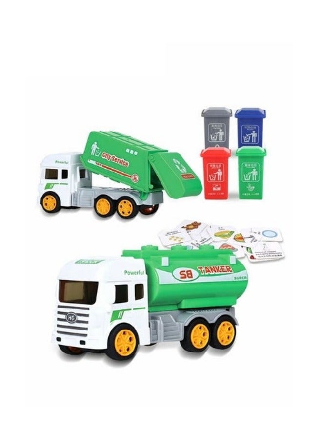 MIXDE Garbage Truck Toys, Waste Management Recycling Vehicle Toys, Children's Garbage Sorting Cards, Recyclable Garbage Sorting Inertial Vehicles, Children's Educational Toys - Image 1