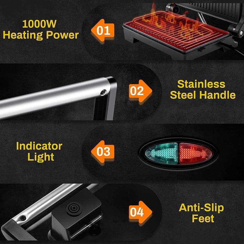 VBM Panini Press Sandwich Maker NonStick Coated Plates Opens 180 Degrees 850W Sandwich Press Contact Indoor Grill with Locking Lid Black - Image 3