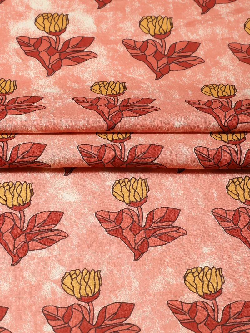 أيه كيه إس Pink Block Print Fabric for Crafting