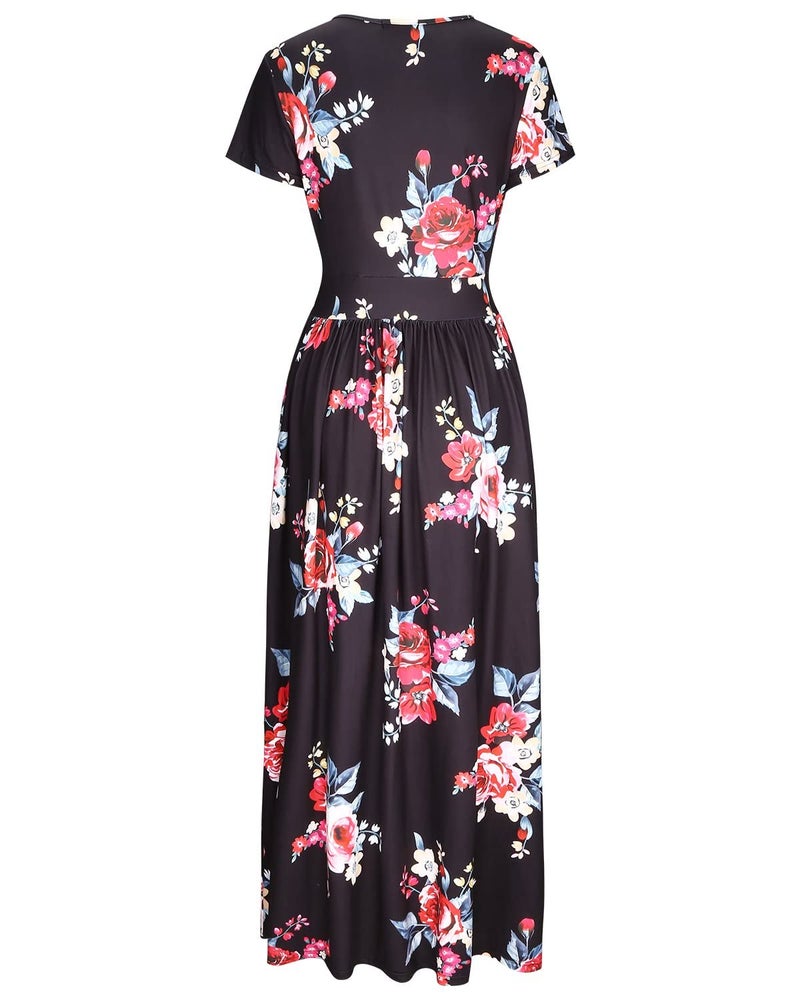 OUGES Women's V-Neck Pattern Pocket Maxi Long Dress(Floral-6,L) - Image 5