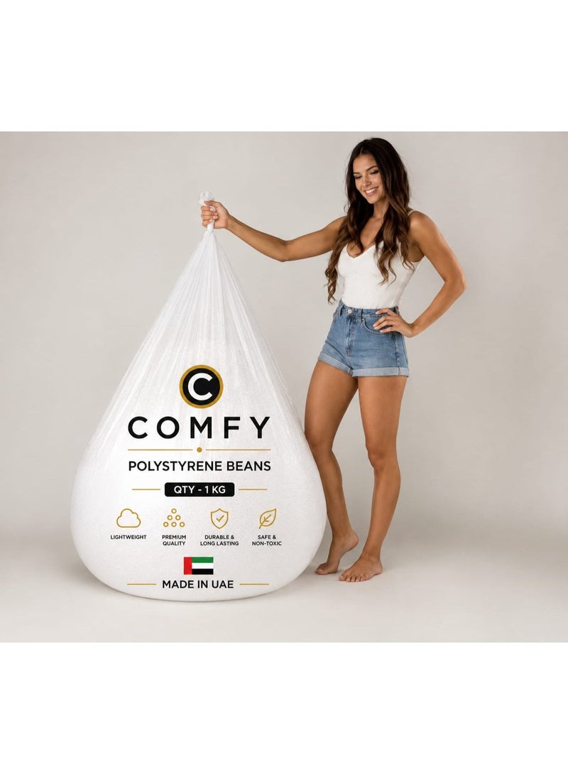 Comfy حبوب بوليسترين نطاطة بيضاء اللون من كومفي لإعادة تعبئة أكياس الفول 1 كجم - Image 1