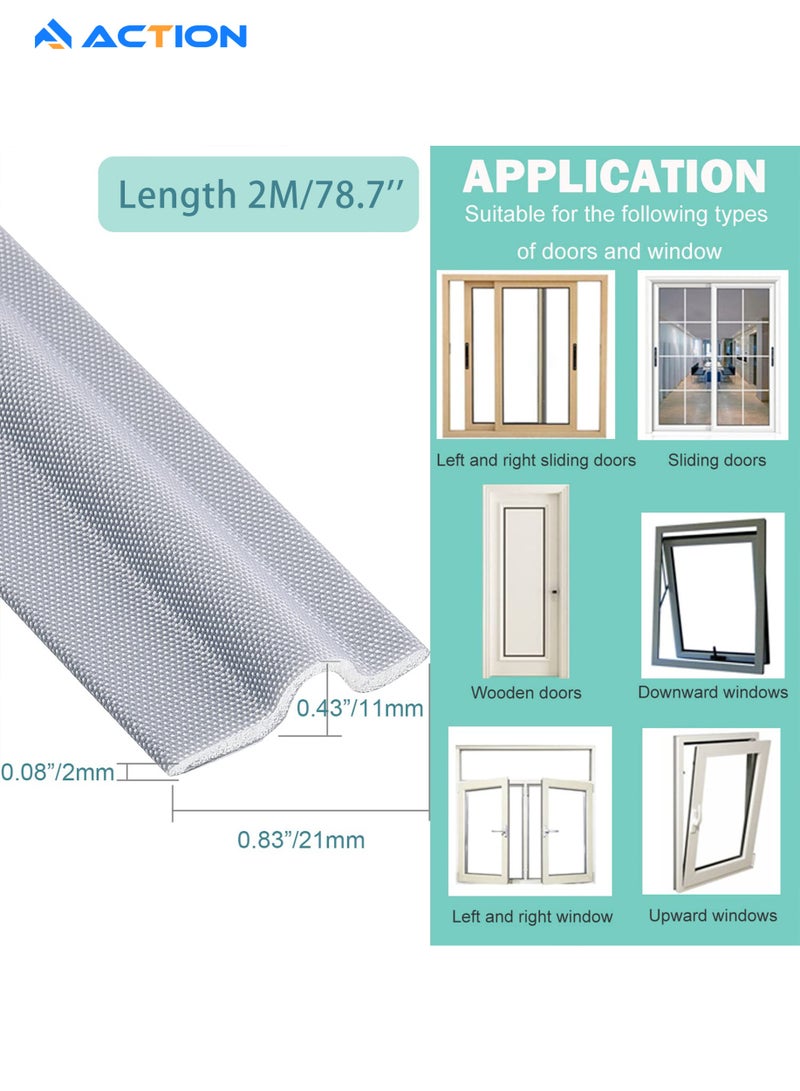 ACTION ACTION Draft Stopper Sweep, Door Weatherproofing Stripping, Window Seal Strip Self-adhisive Soundproof Cuttable Weather Length 2M - Grey  - Image 2