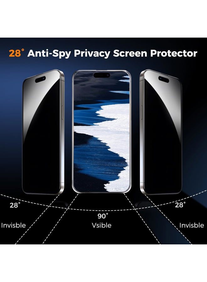AVOAR 2+2 Pack Privacy Screen Protector for iPhone 16 Pro with Camera Lens Protector, Tempered Full Screen Glass Film, Anti-Spy, Bubble Free, Case Friendly - Image 2