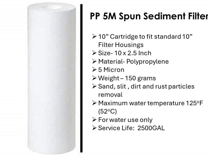 10" Inch (5 Micron) Heavy Spun Filter/pre-Filter/PP Filter/Outer Sediment Filter/Candle Filter 150 gm| Premium Compatible for RO Water Purifier - for All Types 10 Inch Housing RO Water Purifier - Image 2