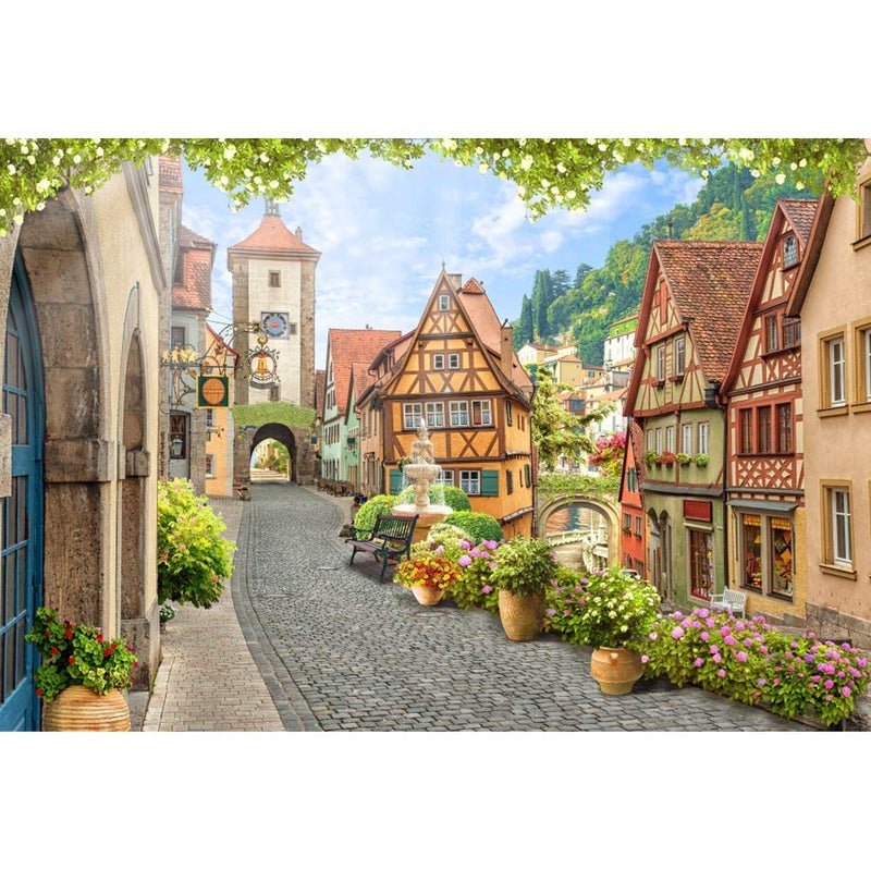 Yeele 10x8ft Romantic European Mediaeval Town Backdrop for Photography Townlet Street Alley Background Travel Scenery Photo Booth Shoot Vinyl Studio Props - Image 1