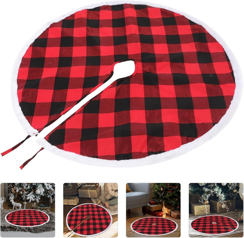 VICASKY Christmas Tree Skirt Plaid Tree Apron 36-inch Red Double Layer Farmhouse Christmas Decorations for Holiday Home Display - Image 5
