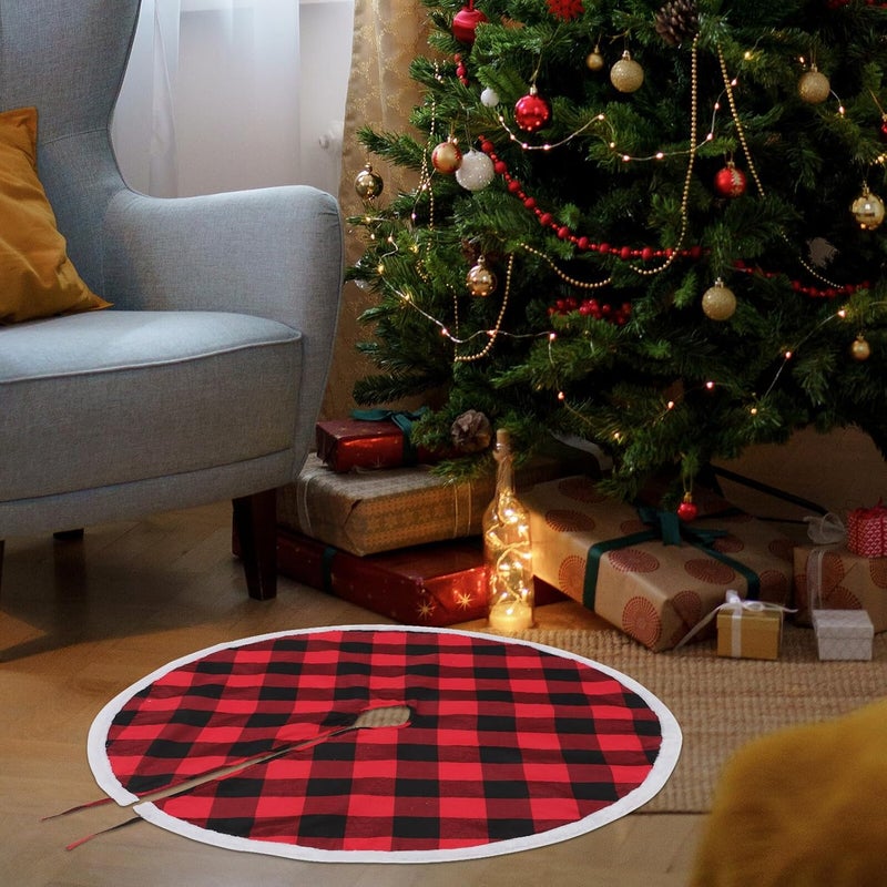 VICASKY Christmas Tree Skirt Plaid Tree Apron 36-inch Red Double Layer Farmhouse Christmas Decorations for Holiday Home Display - Image 3