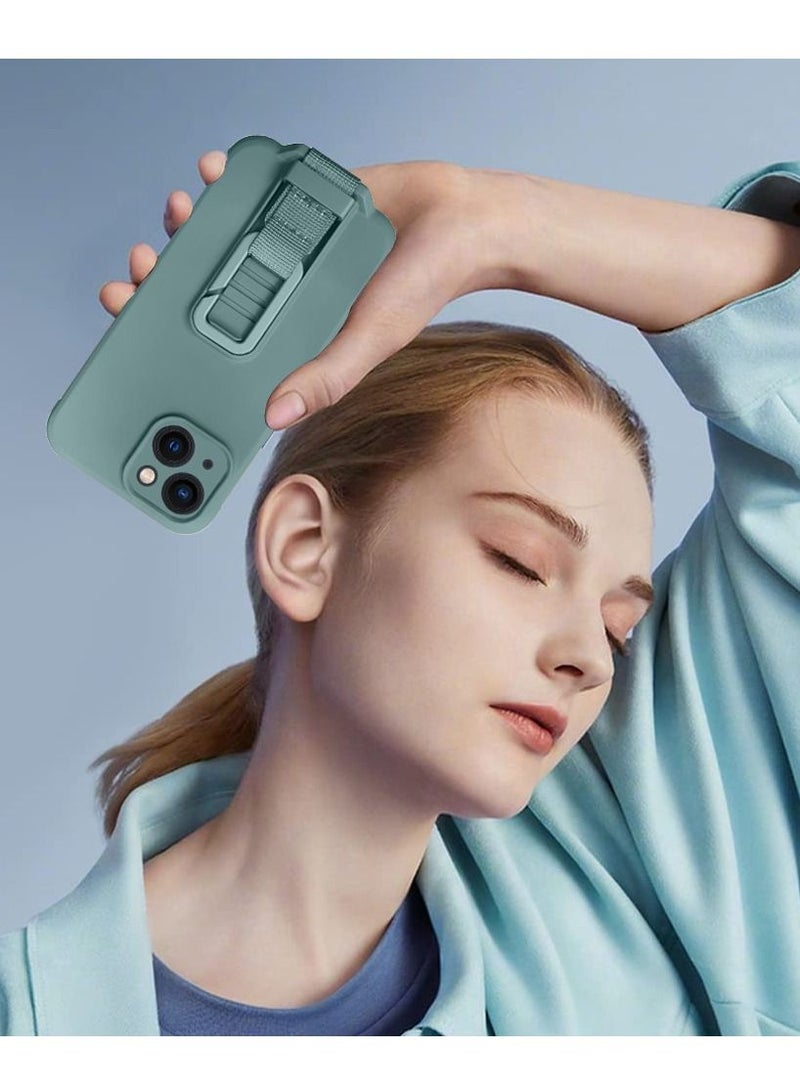 CATANES iPhone 13 Case Soft Silicone Foldable Kickstand Buckle Hook Back Cover Green - Image 4